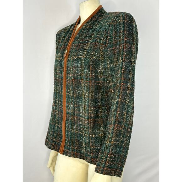Vintage M.H.M. Melissa Harper collarless brown plaid woven blazer size 14 - Picture 8 of 11